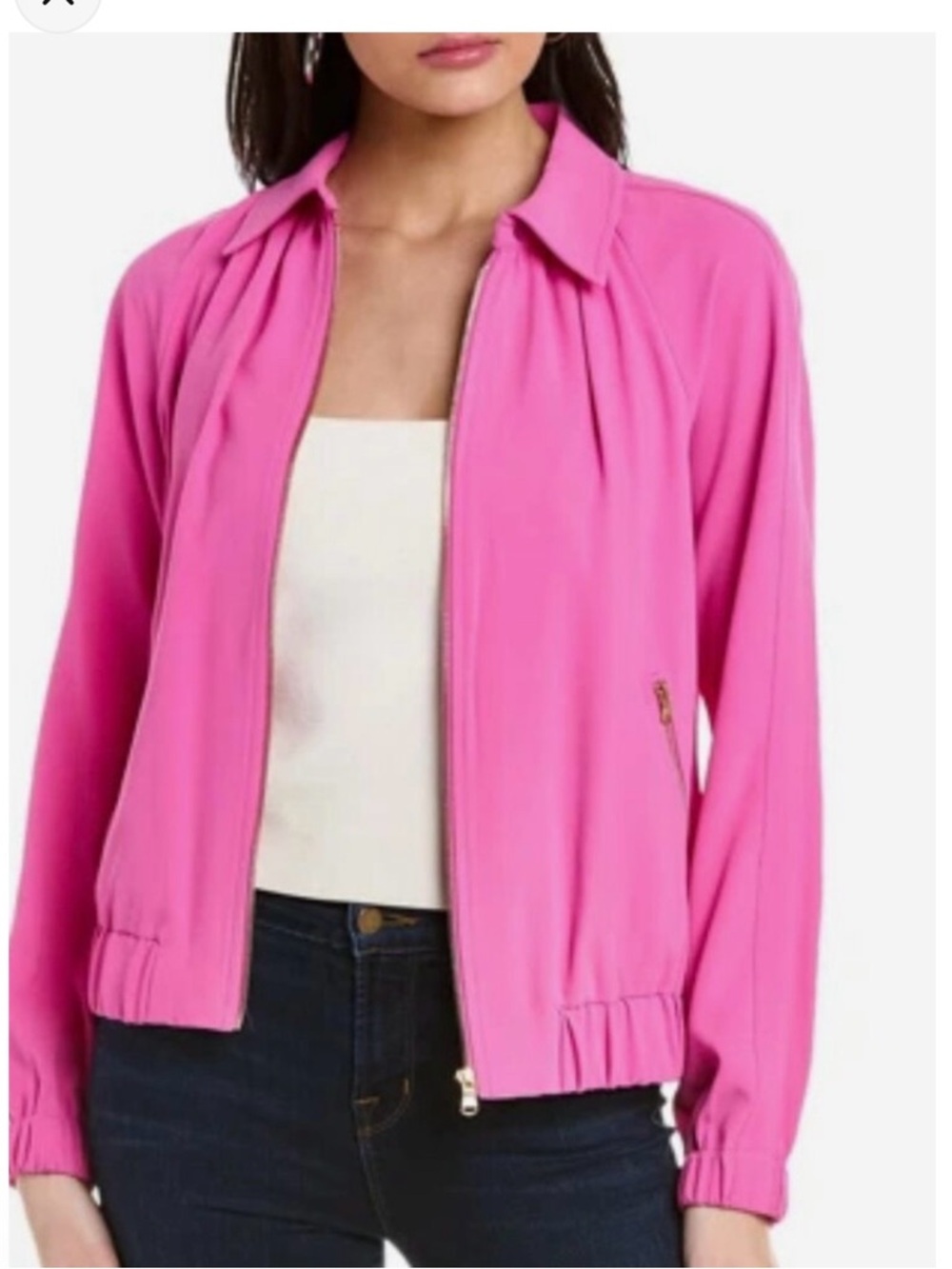 Trina Turk Bright Pink Zip-Front Bomber Jacket